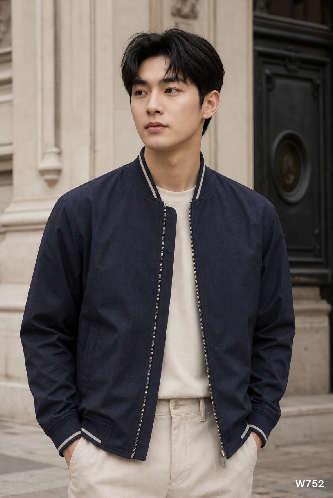 Áo bomber jacket nam cao cấp Santino hoạ tiết tím than | W752